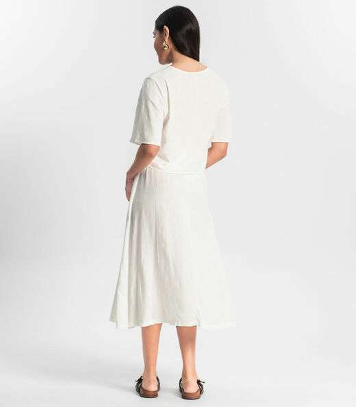 Saia Midi Viscose Maquinetada Bege