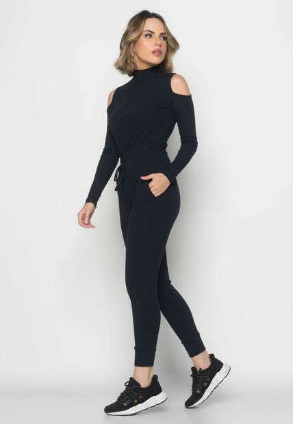 Image_Conjunto Comfy Com Blusa Ombro Vazado M/L e Jogger Canelada Preto Salvatore