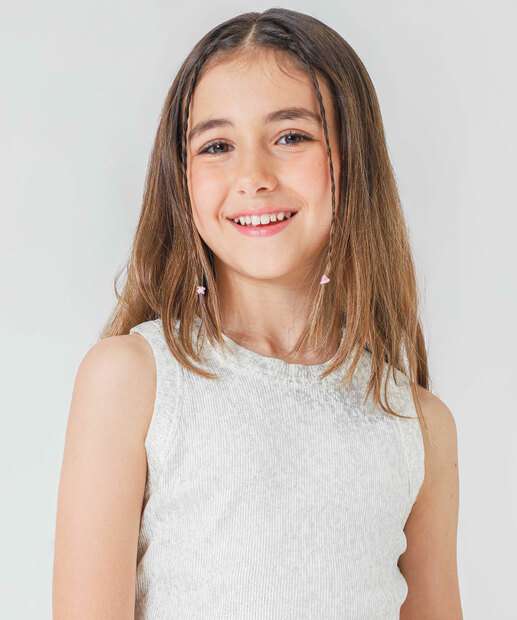 Blusa Juvenil Regata Canelado Foil Marisa Tam 10 a 16 Prata