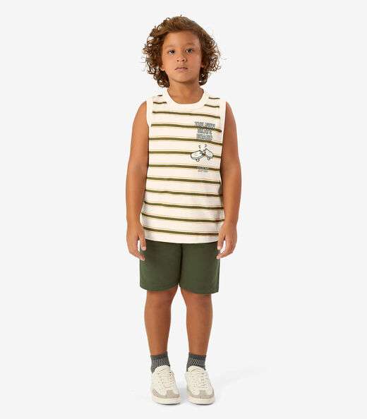 Conjunto Camiseta com Bermuda Meia Malha Rovi Kids Bege
