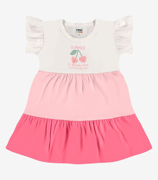 Vestido Infantil  Meia Malha Com Estampa Rovi Kids Rosa