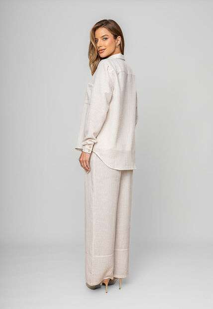 Camisão Listrado Alfaiataria Bege Salvatore