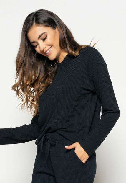 Casaco  Comfy Malha Canelada Com Capuz Preto