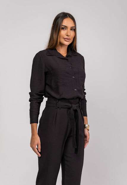 Camisão Alfaiataria M/L Com Bolsos Preto Salvatore
