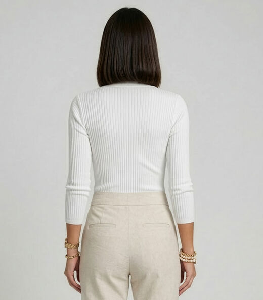 Blusa Manga Longa Em Ribana Canelada Rovitex Branco
