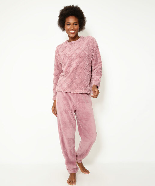 Pijama Feminino Fleece Manga Longa Marisa