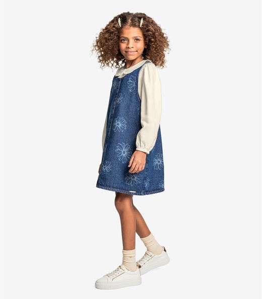 Conjunto Blusa Com Salopete Jeans Trick Nick Azul