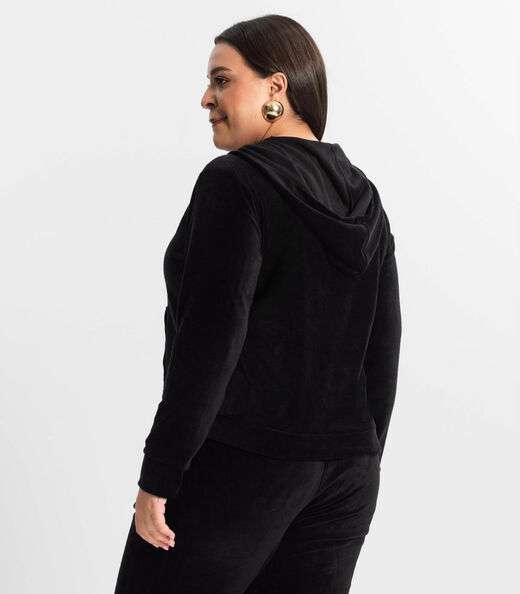 Jaqueta Feminina Plus Size Com Capuz Secret Glam Preto