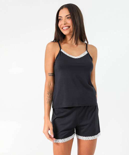 Image_Pijama Feminino Recorte Renda Liso Marisa Preto