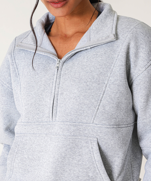 Blusão Feminino Fitness Moletom Mescla Marisa Cinza