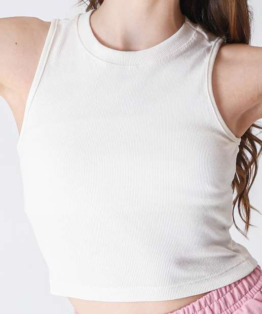 Blusa Juvenil Regata Canelado Marisa Tam 10 a 16 Off White