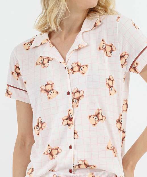Pijama Americano Feminino Ursos Marisa Off White