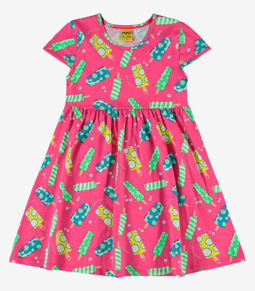 Vestido Infantil Estampa Sorvetinhos Rovi Kids Rosa