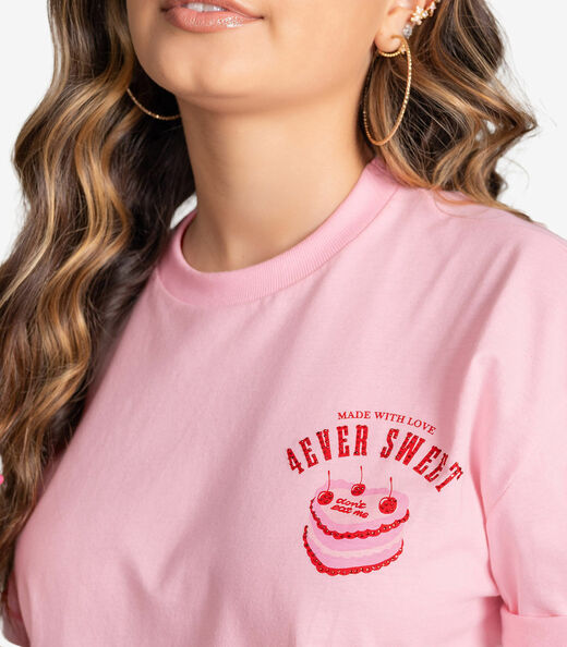 T-Shirt Feminina Meia Malha Com Estampa Minty Rosa