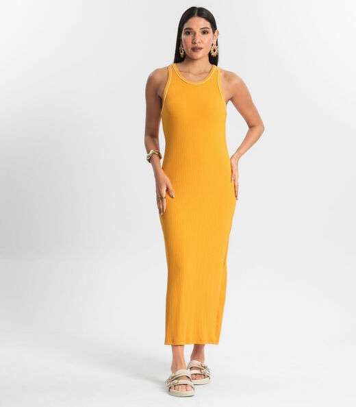 Image_Vestido Midi sem Manga Ribana Canelada Amarelo
