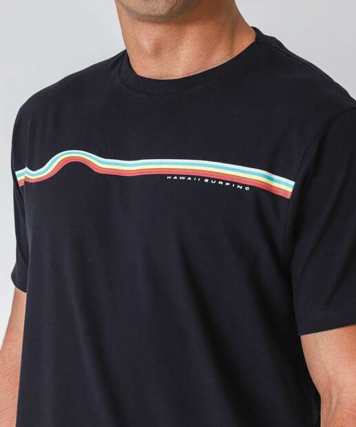 Camiseta Masculina Estampa Listras MR Preto
