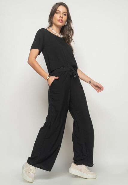 Cropped Gola Canoa Viscolinho Preto Salvatore Fashion