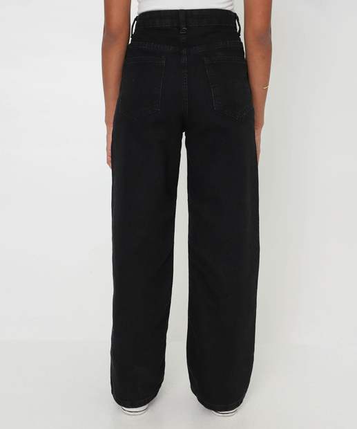 Calça Juvenil Jeans Wide Leg Strass Tam 10 a 16 Preto