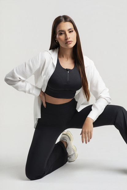 Image_Top Fitness Alças Cruzadas com Zíper e Bojo Poliamida Preto Wemood