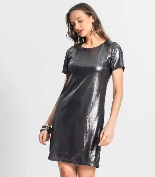Vestido Feminino Metalizado Endless Cinza
