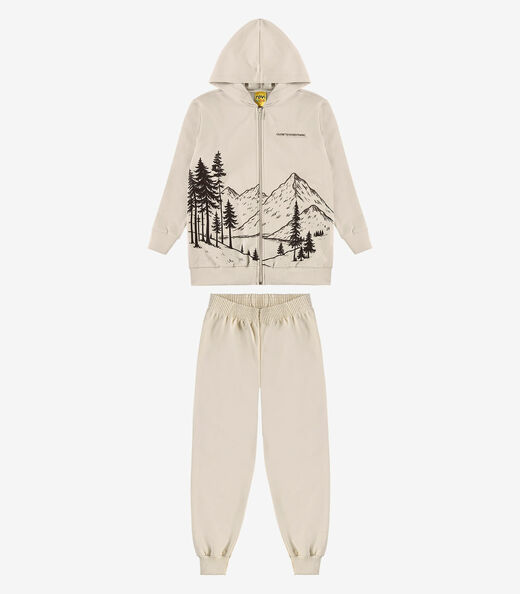 Conjunto Jaqueta Capuz e Calça Moletom Rovi Kids Bege