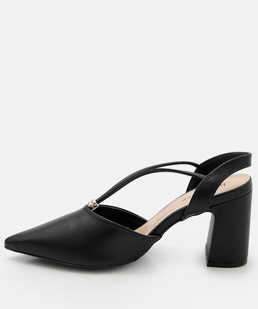 Scarpin Feminino Slingback Salto Grosso Bebecê Preto