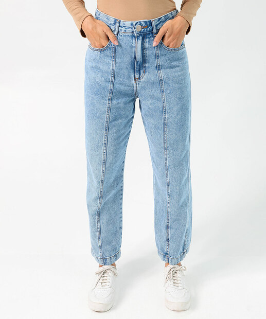 Calça Jeans Barrel Feminina Bolsos Marisa Azul