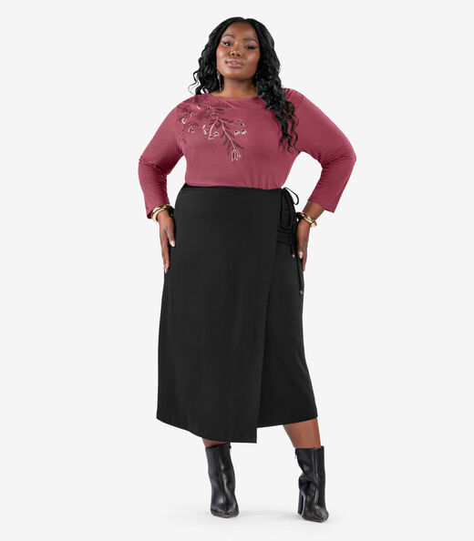 Busa De Manga Longa Bordado Plus Size Secret Glam Vermelho