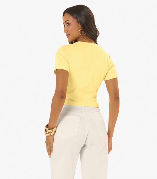 Blusa Cropped Ribana Básica Rovitex Amarelo