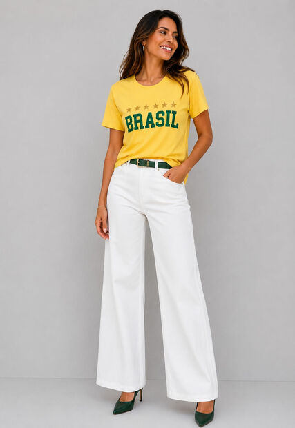 Blusa Brasil Malha Comfy Manga Curta Amarelo Salvatore