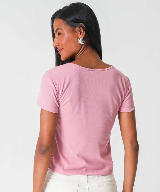 Blusa Feminina Canelada Manga Curta Marisa Rosa