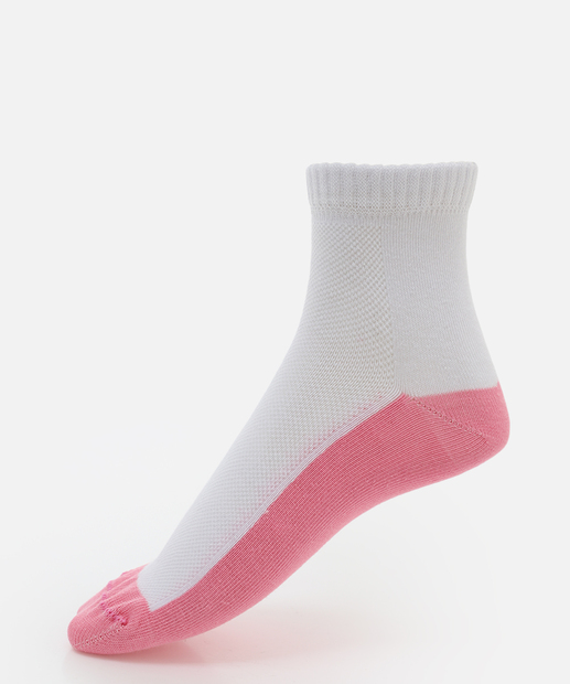 Kit 2 Pares Meias Cano Curto Feminina Tela Bicolor Marisa Branco