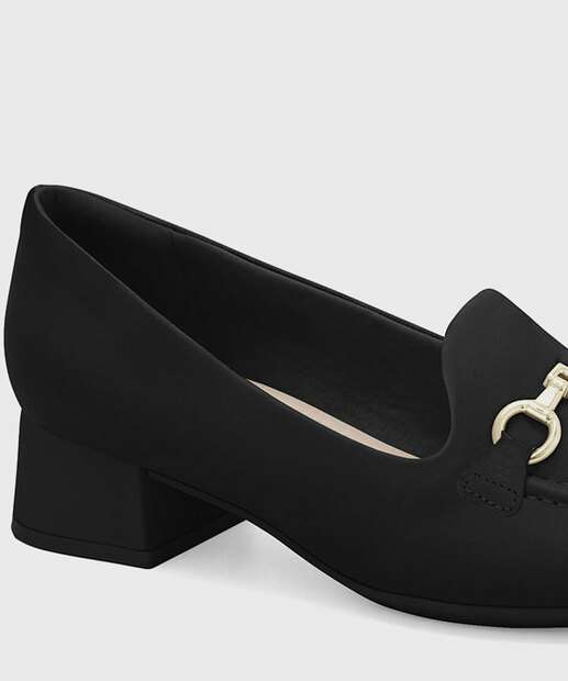 Mocassim Loafer Feminino Salto Grosso Comfortflex Preto