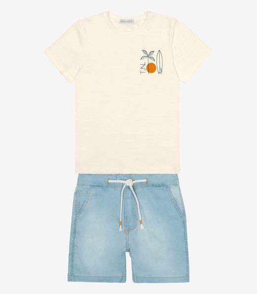 Conjunto Camiseta Com Bermuda Trick Nick Bege