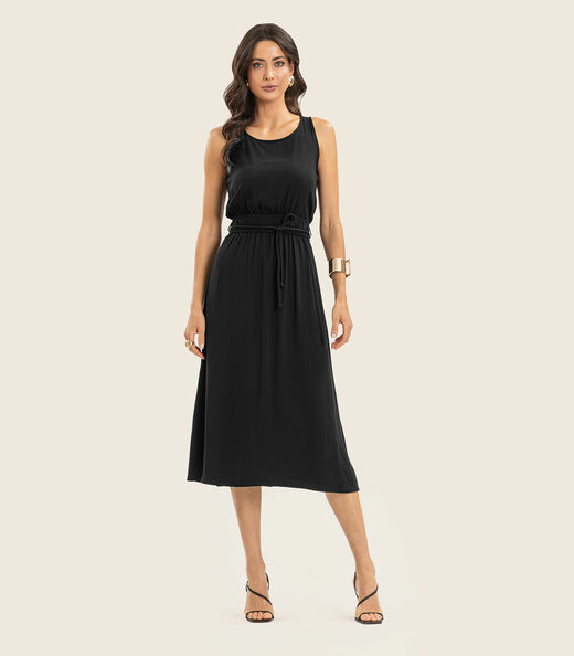 Vestido Midi Feminino Com Cinto Endless Preto