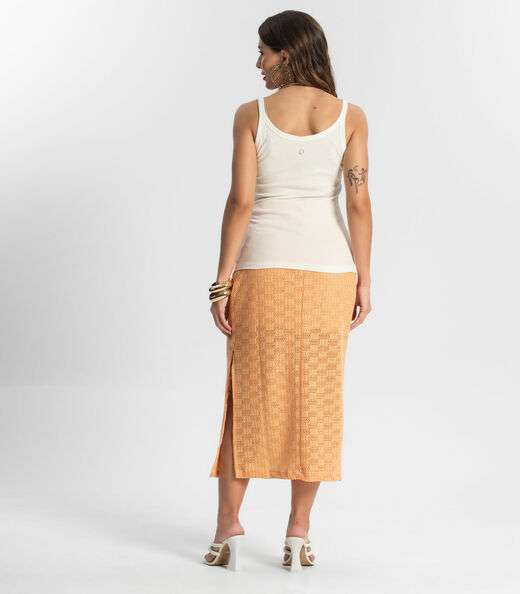 Saia Midi Em Tricot Endless Laranja