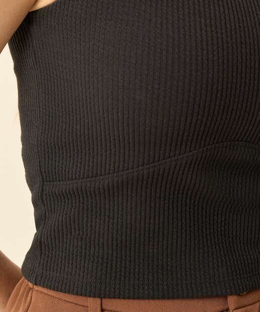 Blusa Cropped Feminina Textura Gola Alta Marisa