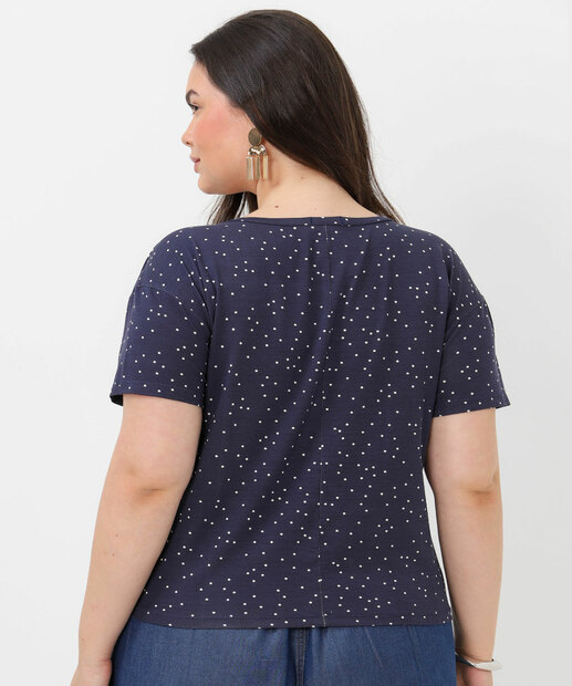 Blusa Plus Size Feminina Estampa Poá Marisa Azul