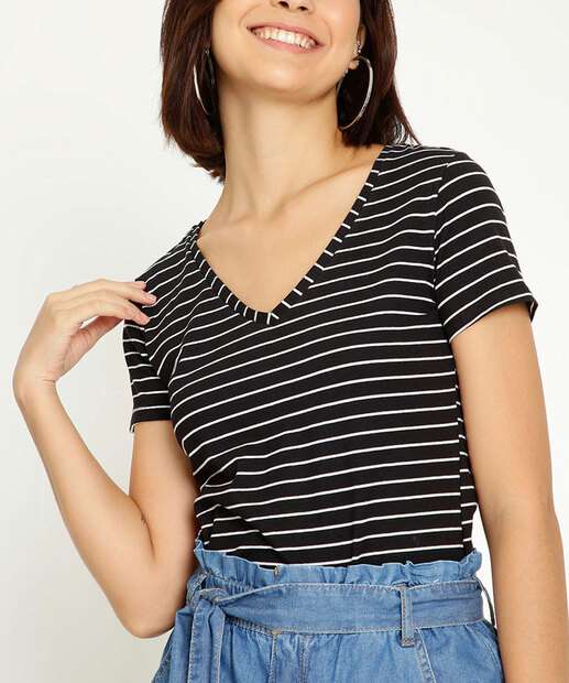 Blusa Feminina Listrada Cotton Manga Curta Marisa