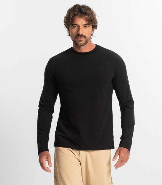 Camiseta Manga Longa Meia Malha Diametro Preto