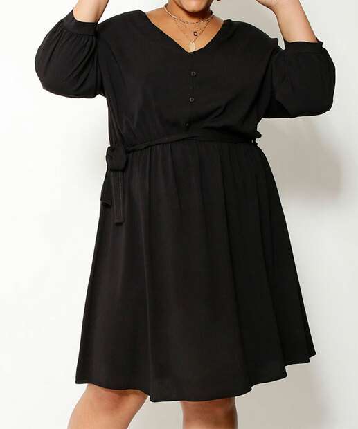 Vestido Plus Size Feminino Botões Manga 7/8