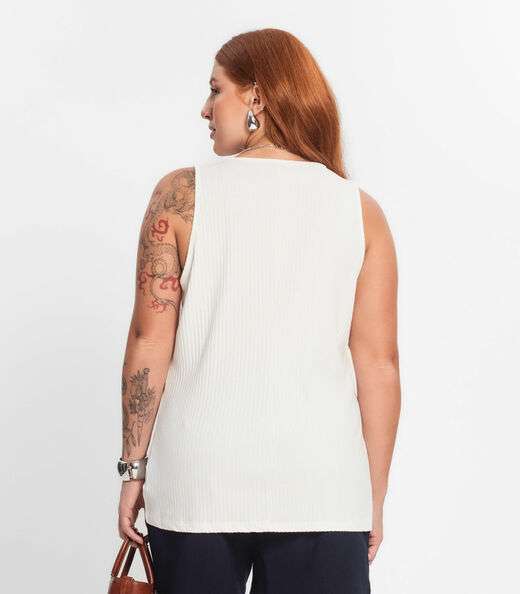 Regata Plus Size Em Ribana Canelada Secret Glam Bege