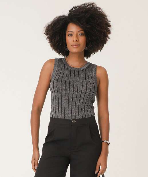 Blusa Regata Feminina Tricô Lurex Marisa