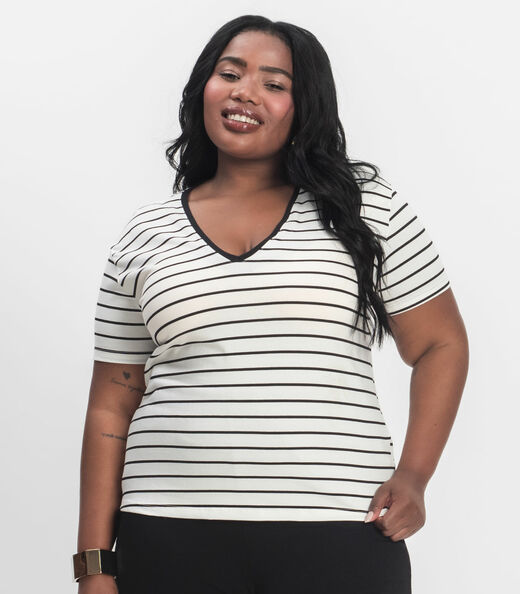 Blusa Feminina Plus Size Gola V Secret Glam Bege