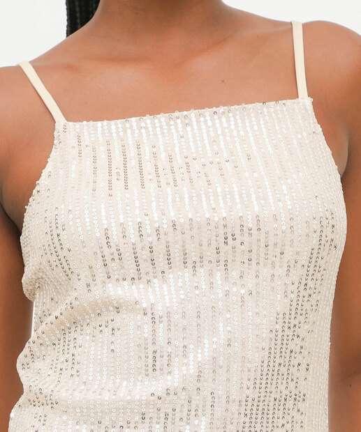 Vestido Feminino Paetês Alças Finas Marisa