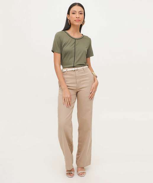 Calça Sarja Wide Leg Bolsos Feminina Sawary