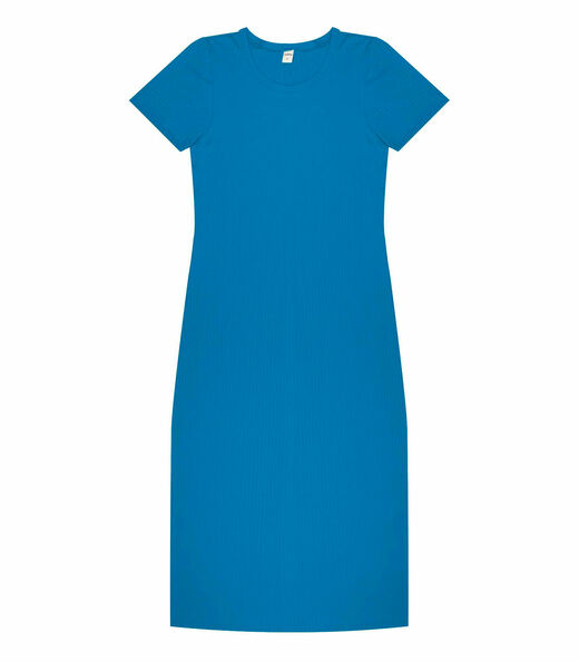 Vestido Midi Ribana Canelada Básico Rovitex Azul