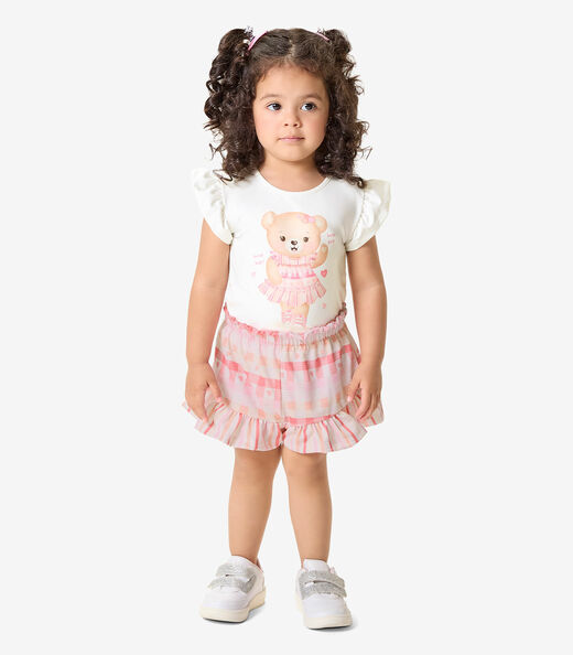 Conjunto Blusa Com Shorts Infantil Rovi Kids Rosa
