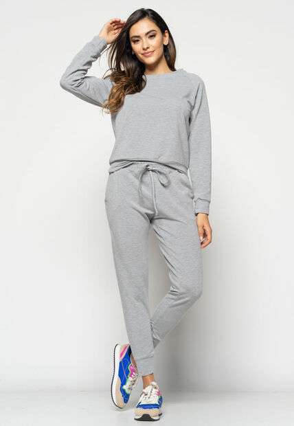 Conjunto  Comfy Com Casaco Gola Canoa e Jogger Moletinho Mescla Salvatore Fashio