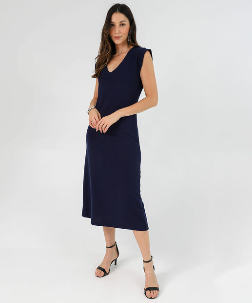Vestido Midi Feminino Moletinho Muscle Marisa Azul